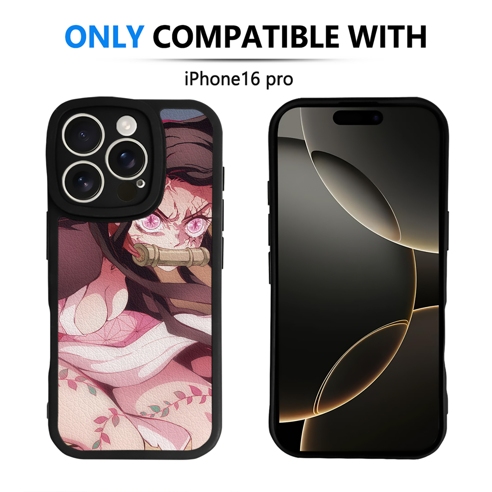 （画像用） 鬼滅の刃（きめつのやいば）竈門 禰󠄀豆子／かまど ねずこ Kamado Nezuko 【iPhone 16シリーズ対応】シリコンスマホケース（レザー調） 材質：シリコン